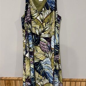 Anne Klein Vibrant Mosaic Leaf Midi Dress Size 12